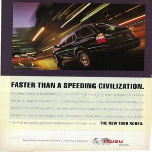Isuzu Rodeo 1998 Faster The 205 Horsepower Primal Scream Print Ad/Poster.